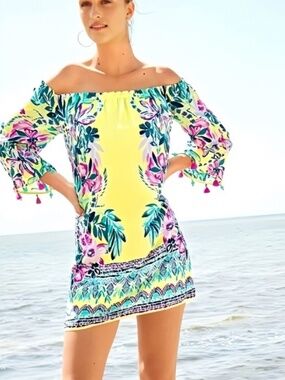 Lilly Pulitzer off shoulder tassel mini dress
